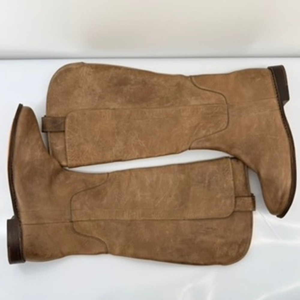 FRYE Paige Tall Riding Boots 77534 Distressed Leather Taupe Gray Womens 8.5 B